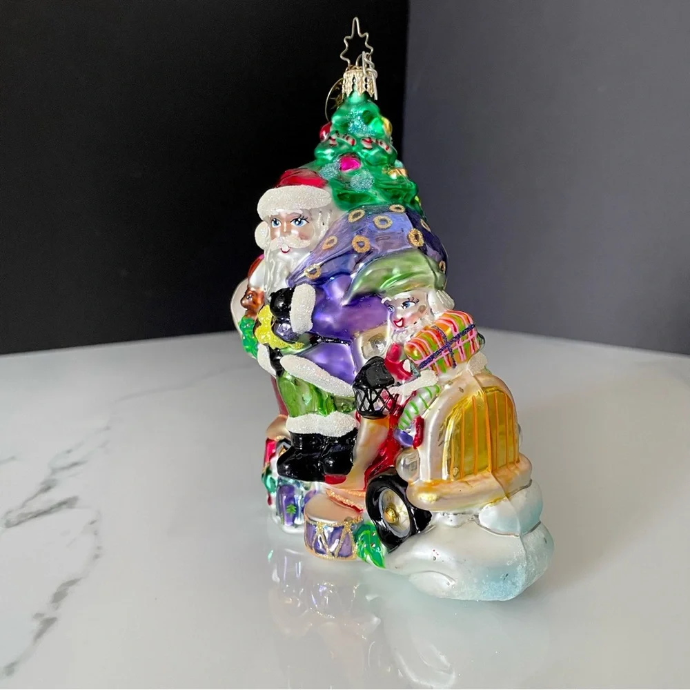 Santa & Snowman in Car Ornament by Christopher Radko